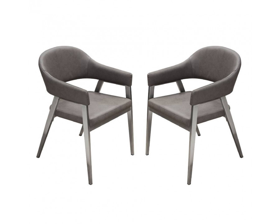 Diamond Sofa Adele Leatherette Dining/Accent Chairs with Brushed Stainless Steel Leg (Set of 2) - Gray