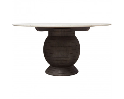 Diamond Sofa - Ashe Round Dining Table with Genuine White Marble Top and Solid Acacia Wood Base in Espresso Finish