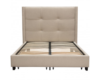 Diamond Sofa Beverly Fabric Eastern King Bed with Integrated Footboard Storage Unit & Accent Wings - Sand