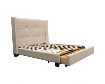 Diamond Sofa Beverly Fabric Eastern King Bed with Integrated Footboard Storage Unit & Accent Wings - Sand