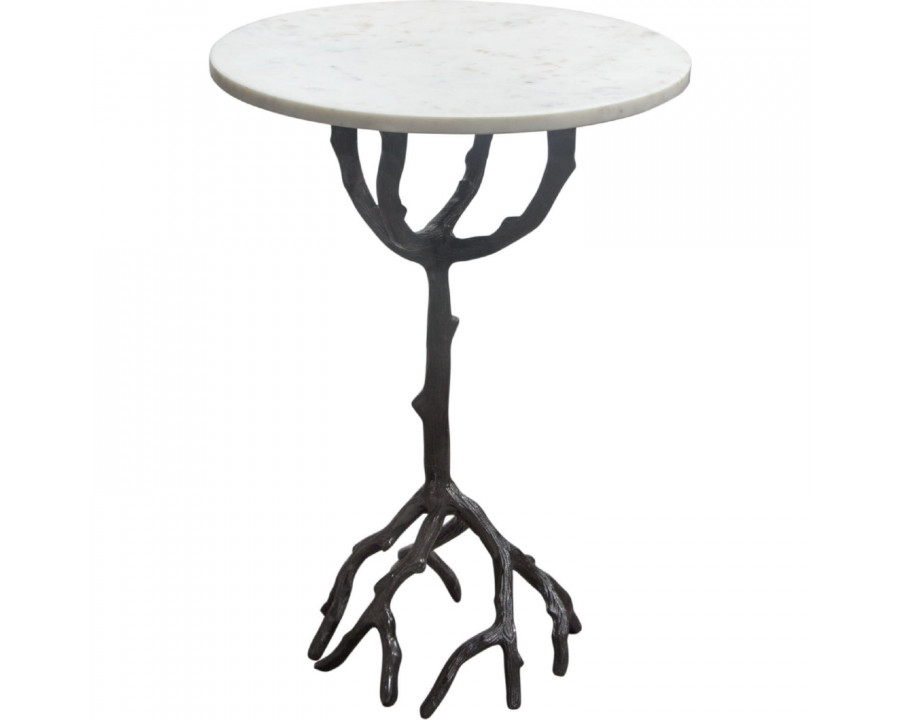 Diamond Sofa - Birch Round Accent Table with Black Casted Aluminum Base & White Marble Top