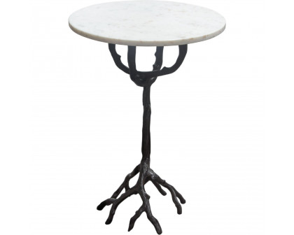 Diamond Sofa - Birch Round Accent Table with Black Casted Aluminum Base & White Marble Top