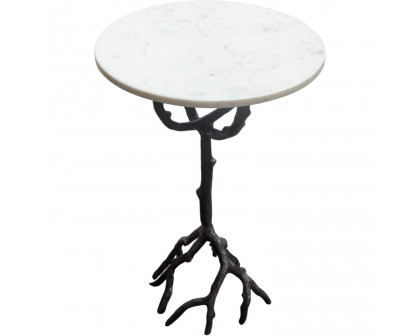 Diamond Sofa - Birch Round Accent Table with Black Casted Aluminum Base & White Marble Top