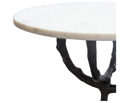 Diamond Sofa - Birch Round Accent Table with Black Casted Aluminum Base & White Marble Top