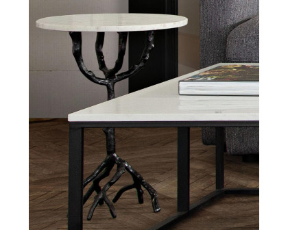 Diamond Sofa - Birch Round Accent Table with Black Casted Aluminum Base & White Marble Top