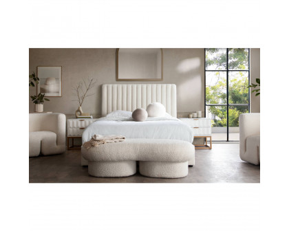 Diamond Sofa Brooke 54" Boucle Queen Bed with Vertical Channel Tuft - Ivory