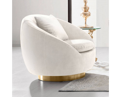 Diamond Sofa - Celine Velvet Swivel Accent Chair with Brushed Gold Accent Band in Light Cream