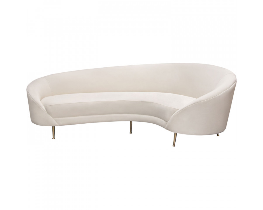 Diamond Sofa - Celine Velvet Curved Sofa with Contoured Back and Gold Metal Legs in Light Cream