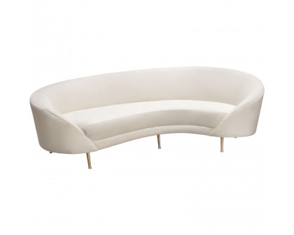 Diamond Sofa - Celine Velvet Curved Sofa with Contoured Back and Gold Metal Legs in Light Cream