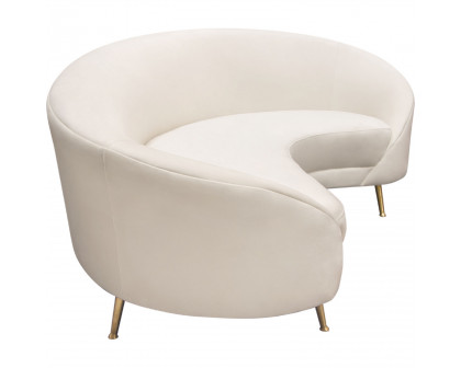 Diamond Sofa - Celine Velvet Curved Sofa with Contoured Back and Gold Metal Legs in Light Cream