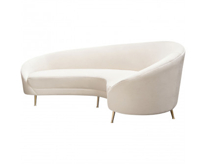 Diamond Sofa - Celine Velvet Curved Sofa with Contoured Back and Gold Metal Legs in Light Cream