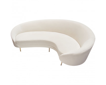 Diamond Sofa - Celine Velvet Curved Sofa with Contoured Back and Gold Metal Legs in Light Cream