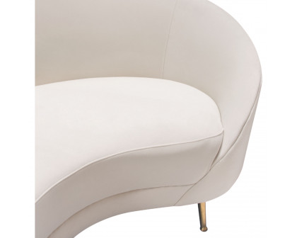 Diamond Sofa - Celine Velvet Curved Sofa with Contoured Back and Gold Metal Legs in Light Cream