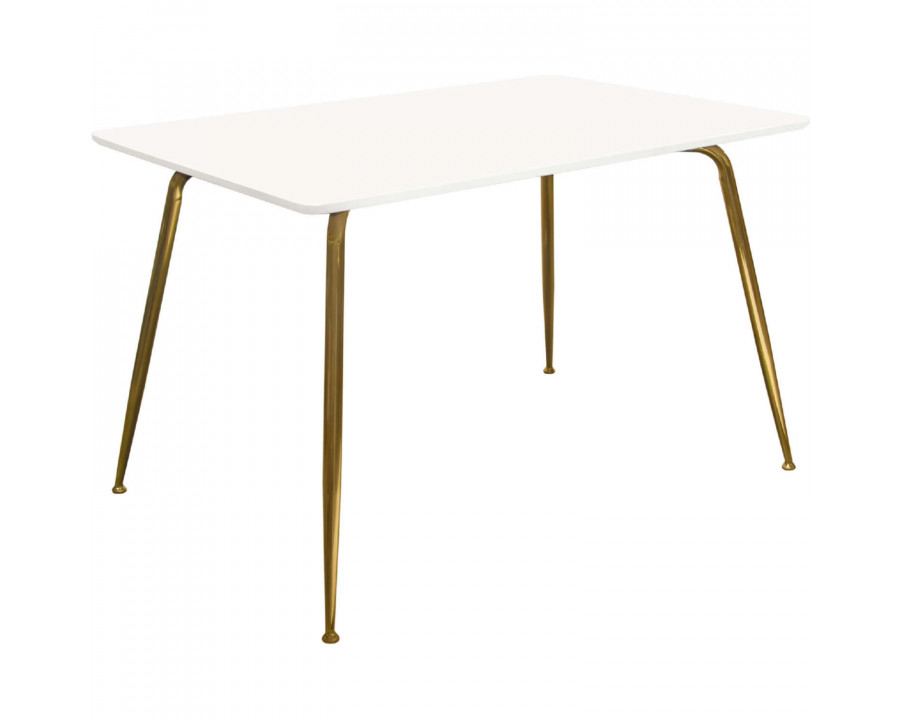 Diamond Sofa - Chance White Lacquer Top Rectangular Dining Table with Brushed Gold Metal Legs