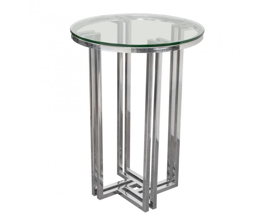 Diamond Sofa - DEKO Polished Stainless Steel Round Accent Table with Clear Tempered Glass Top