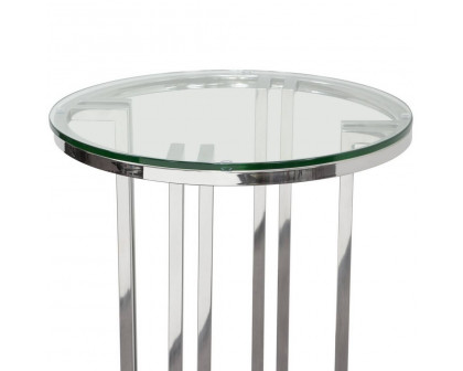 Diamond Sofa - DEKO Polished Stainless Steel Round Accent Table with Clear Tempered Glass Top