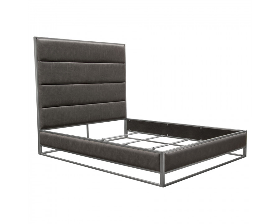 Diamond Sofa Empire Leatherette Eastern King Bed with Hand Brushed Silver Metal Frame - Weathered Gray