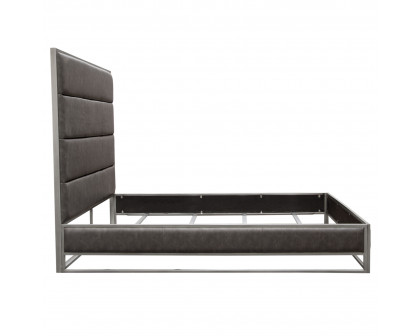 Diamond Sofa Empire Leatherette Eastern King Bed with Hand Brushed Silver Metal Frame - Weathered Gray