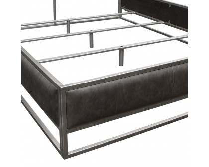 Diamond Sofa Empire Leatherette Eastern King Bed with Hand Brushed Silver Metal Frame - Weathered Gray