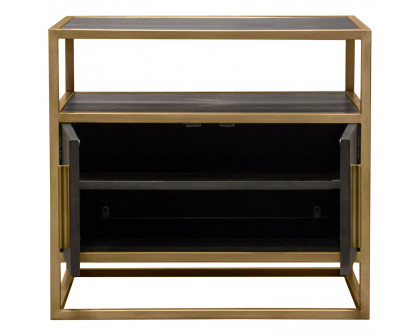 Diamond Sofa Empire 2-Door End Table in Dark Brown Veneer with Hand Brushed Metal Frame - Gold