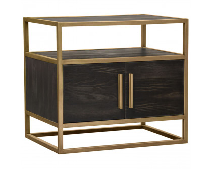 Diamond Sofa Empire 2-Door End Table in Dark Brown Veneer with Hand Brushed Metal Frame - Gold