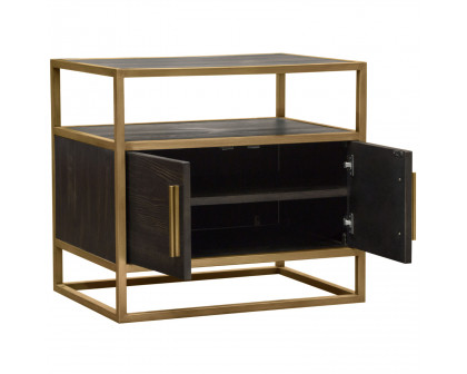 Diamond Sofa Empire 2-Door End Table in Dark Brown Veneer with Hand Brushed Metal Frame - Gold