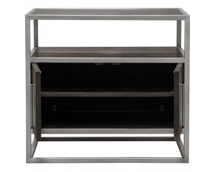 Diamond Sofa Empire 2-Door End Table in Dark Brown Veneer with Hand Brushed Metal Frame - Silver