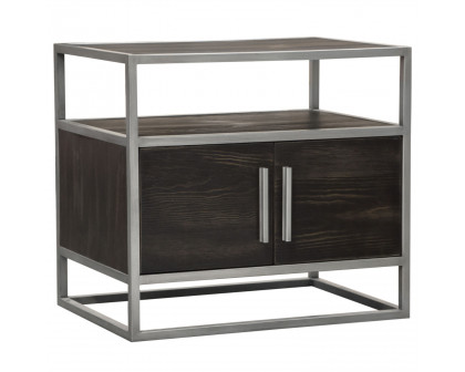 Diamond Sofa Empire 2-Door End Table in Dark Brown Veneer with Hand Brushed Metal Frame - Silver