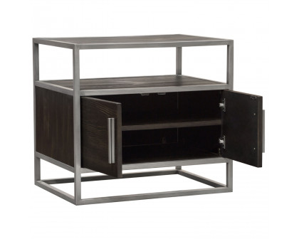 Diamond Sofa Empire 2-Door End Table in Dark Brown Veneer with Hand Brushed Metal Frame - Silver