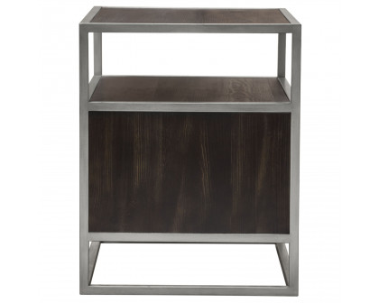 Diamond Sofa Empire 2-Door End Table in Dark Brown Veneer with Hand Brushed Metal Frame - Silver