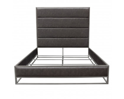 Diamond Sofa Empire Leatherette Queen Bed with Hand Brushed Silver Metal Frame - Weathered Gray