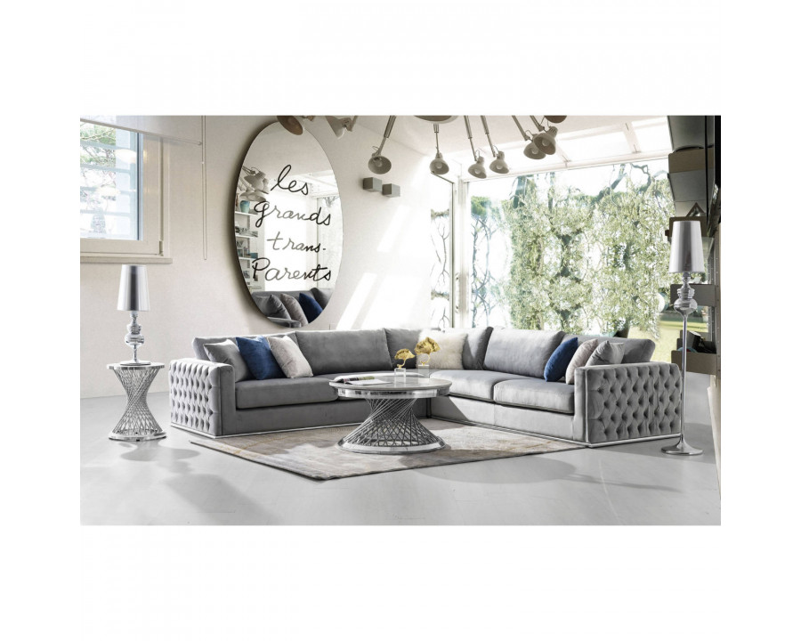 Diamond Sofa - Envy 3PC Velvet Sectional with Tufted Outside Detail and Silver Metal Trim in Platinum Gray