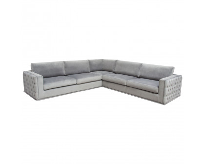 Diamond Sofa - Envy 3PC Velvet Sectional with Tufted Outside Detail and Silver Metal Trim in Platinum Gray