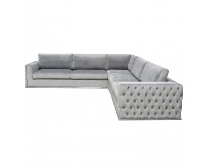 Diamond Sofa - Envy 3PC Velvet Sectional with Tufted Outside Detail and Silver Metal Trim in Platinum Gray