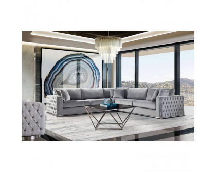 Diamond Sofa - Envy 3PC Velvet Sectional with Tufted Outside Detail and Silver Metal Trim in Platinum Gray