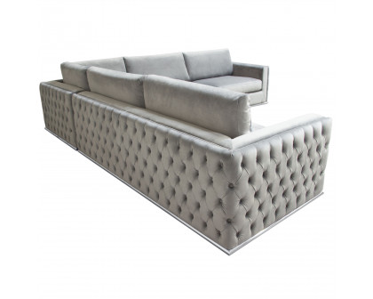 Diamond Sofa - Envy 3PC Velvet Sectional with Tufted Outside Detail and Silver Metal Trim in Platinum Gray