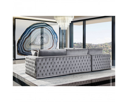 Diamond Sofa - Envy 3PC Velvet Sectional with Tufted Outside Detail and Silver Metal Trim in Platinum Gray