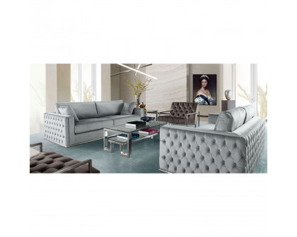 Diamond Sofa - Envy Velvet Loveseat with Tufted Outside Detail and Silver Metal Trim in Platinum Gray