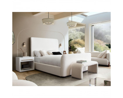 Diamond Sofa Eve Fabric Eastern King Bed with Contoured Headboard & Footboard - Elite Ivory