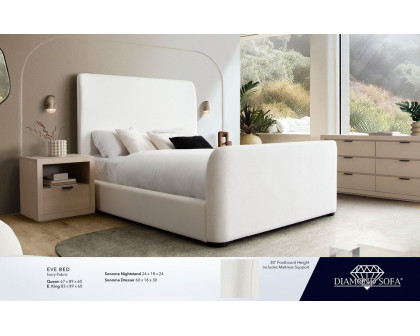 Diamond Sofa Eve Fabric Eastern King Bed with Contoured Headboard & Footboard - Elite Ivory