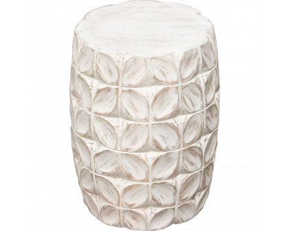 Diamond Sofa Fig Solid Mango Wood Accent Table with Leaf Motif - Distressed White Finish