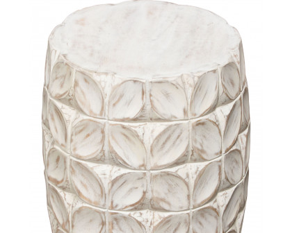 Diamond Sofa Fig Solid Mango Wood Accent Table with Leaf Motif - Distressed White Finish