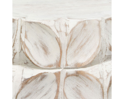 Diamond Sofa Fig Solid Mango Wood Accent Table with Leaf Motif - Distressed White Finish