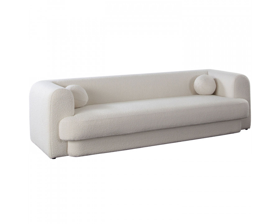 Diamond Sofa Form Boucle Fabric Sofa with Two Accent Pillow Balls - Ivory