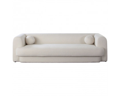 Diamond Sofa Form Boucle Fabric Sofa with Two Accent Pillow Balls - Ivory