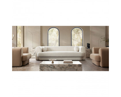 Diamond Sofa Form Boucle Fabric Sofa with Two Accent Pillow Balls - Ivory