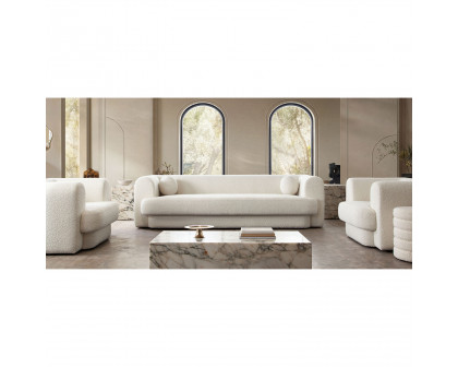 Diamond Sofa Form Boucle Fabric Sofa with Two Accent Pillow Balls - Ivory