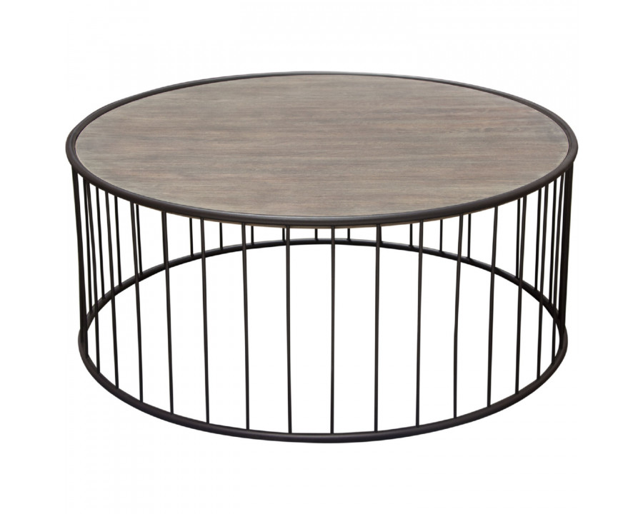 Diamond Sofa - Gibson 38" Round Cocktail Table with Gray Oak Finished Top and Metal Base