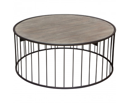 Diamond Sofa - Gibson 38" Round Cocktail Table with Gray Oak Finished Top and Metal Base