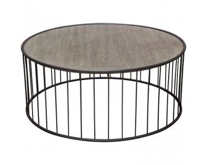 Diamond Sofa - Gibson 38" Round Cocktail Table with Gray Oak Finished Top and Metal Base